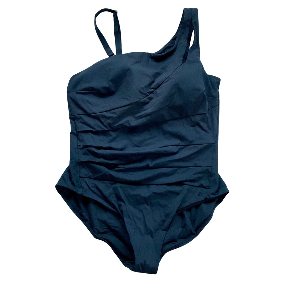 CALIA‎ Black One Shoulder Ruched One Piece Swimsuit Plus Sz 22 Adjustable Strap